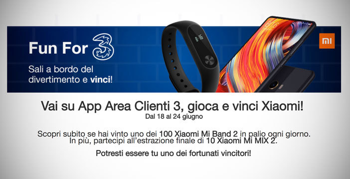 Al momento stai visualizzando Tre regala ai clienti 100 Xiaomi Mi Band 2 al giorno e 10 Mi Mix2
