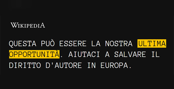 Al momento stai visualizzando Wikipedia in italiano è oscurata in protesta contro la riforma UE del copyright