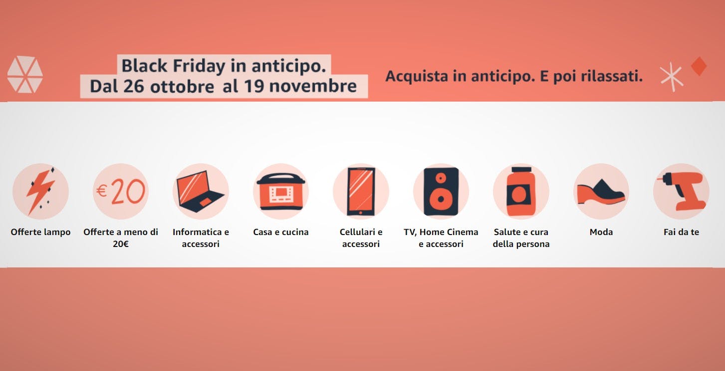 Al momento stai visualizzando Amazon anticipa il Black Friday, migliaia di prodotti in promozione da oggi