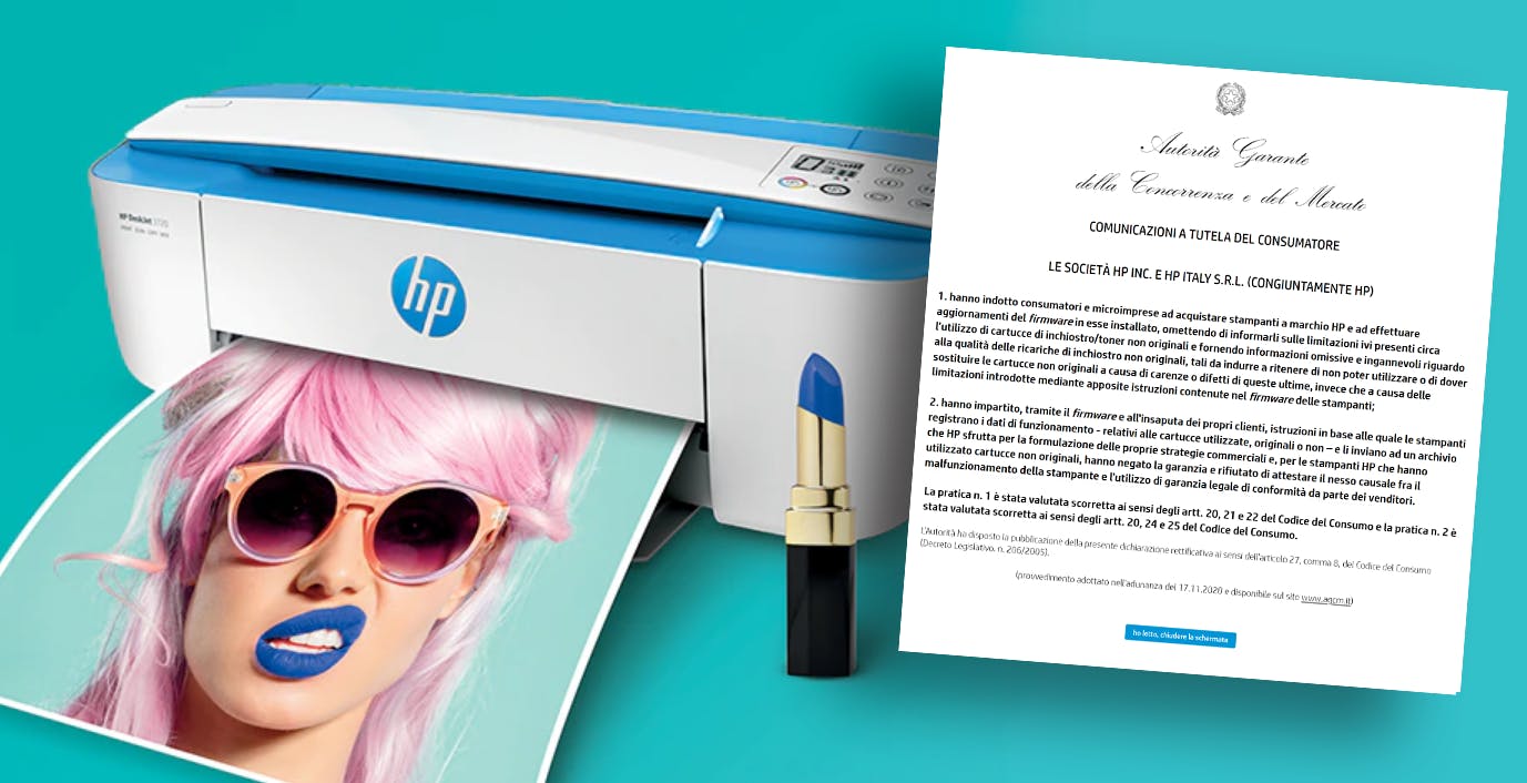 Scopri di più sull'articolo Cartucce non originali su stampanti HP: l’utente dovrà essere informato dei limiti