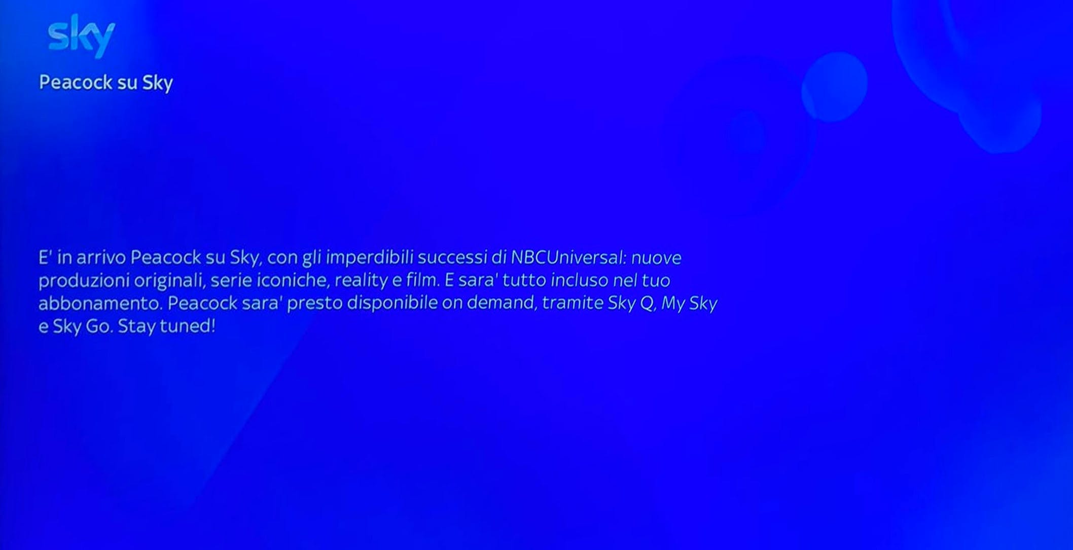 Sky avvisa i clienti: Peacock sta arrivando. Film e serie TV di NBC Universal incluse su Sky e Now
